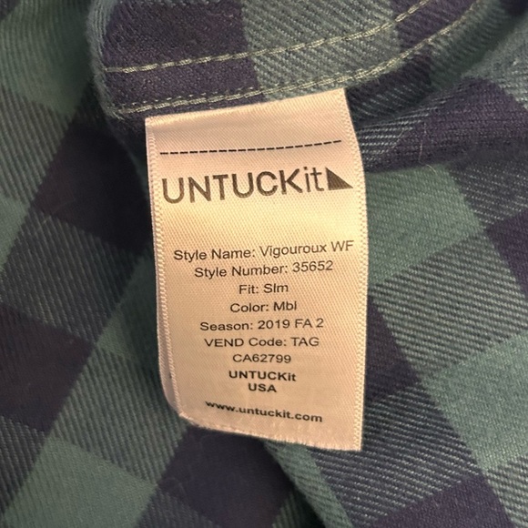 UNTUCKit Navy & Green Vigouroux Plaid Flannel Button Down Shirt Men’s Size M - Picture 11 of 15